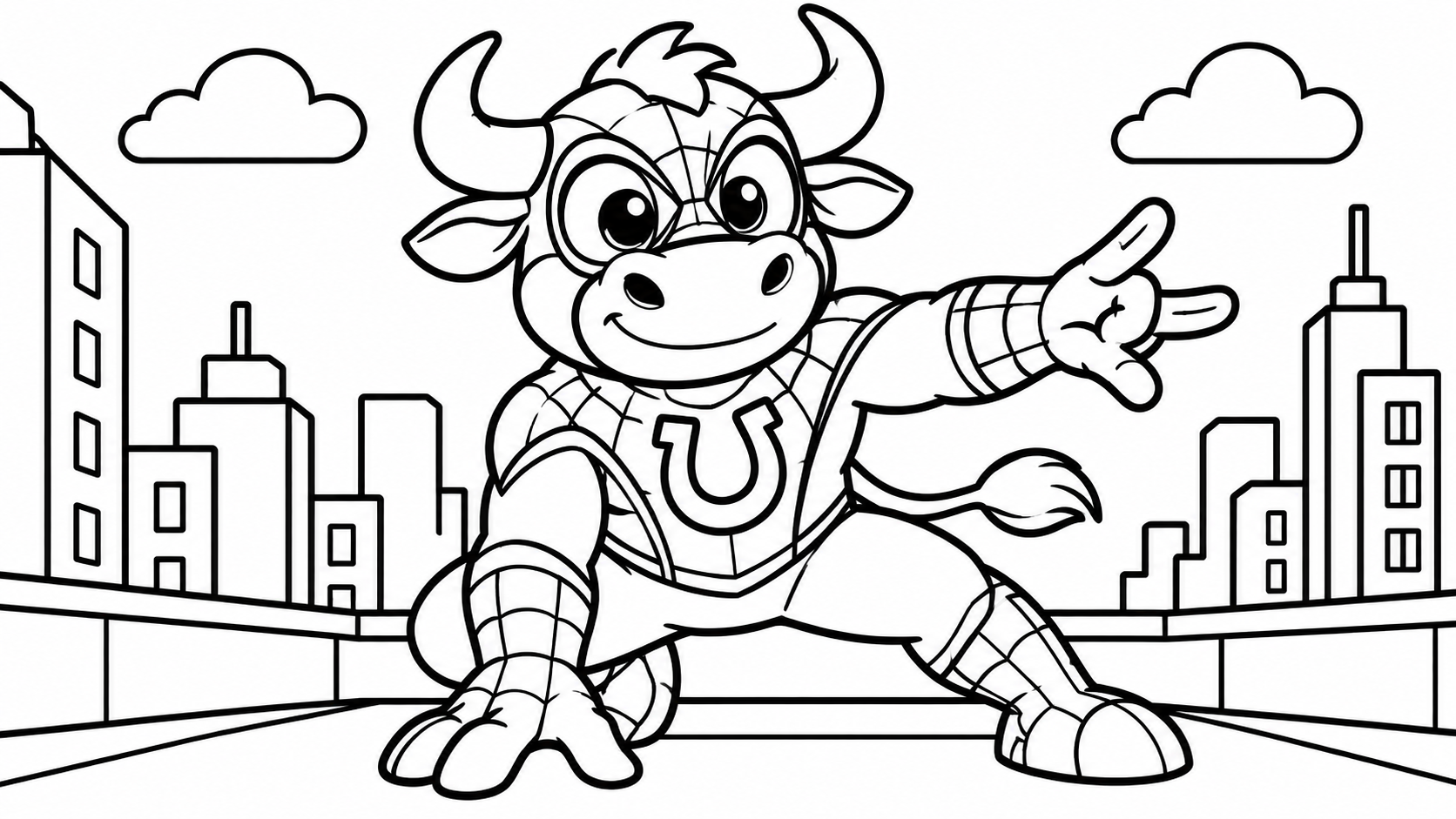 Desenho do Boi Aranha fantasiado de herói para colorir