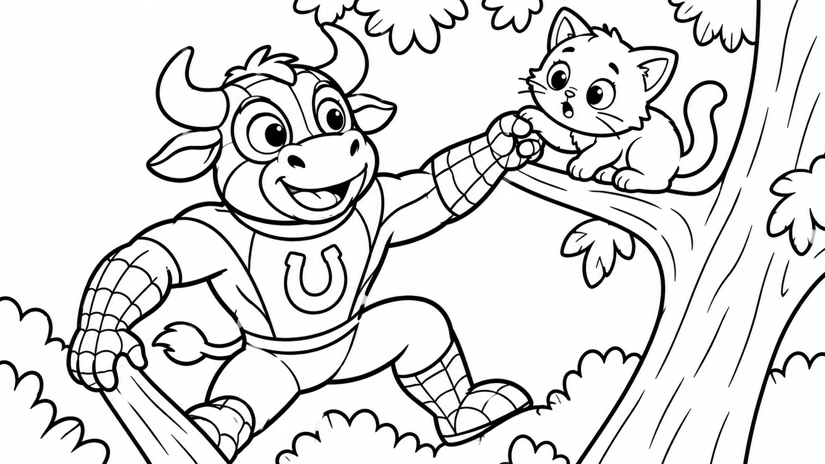 Desenho para colorir: Boi Aranha salvando um gatinho
