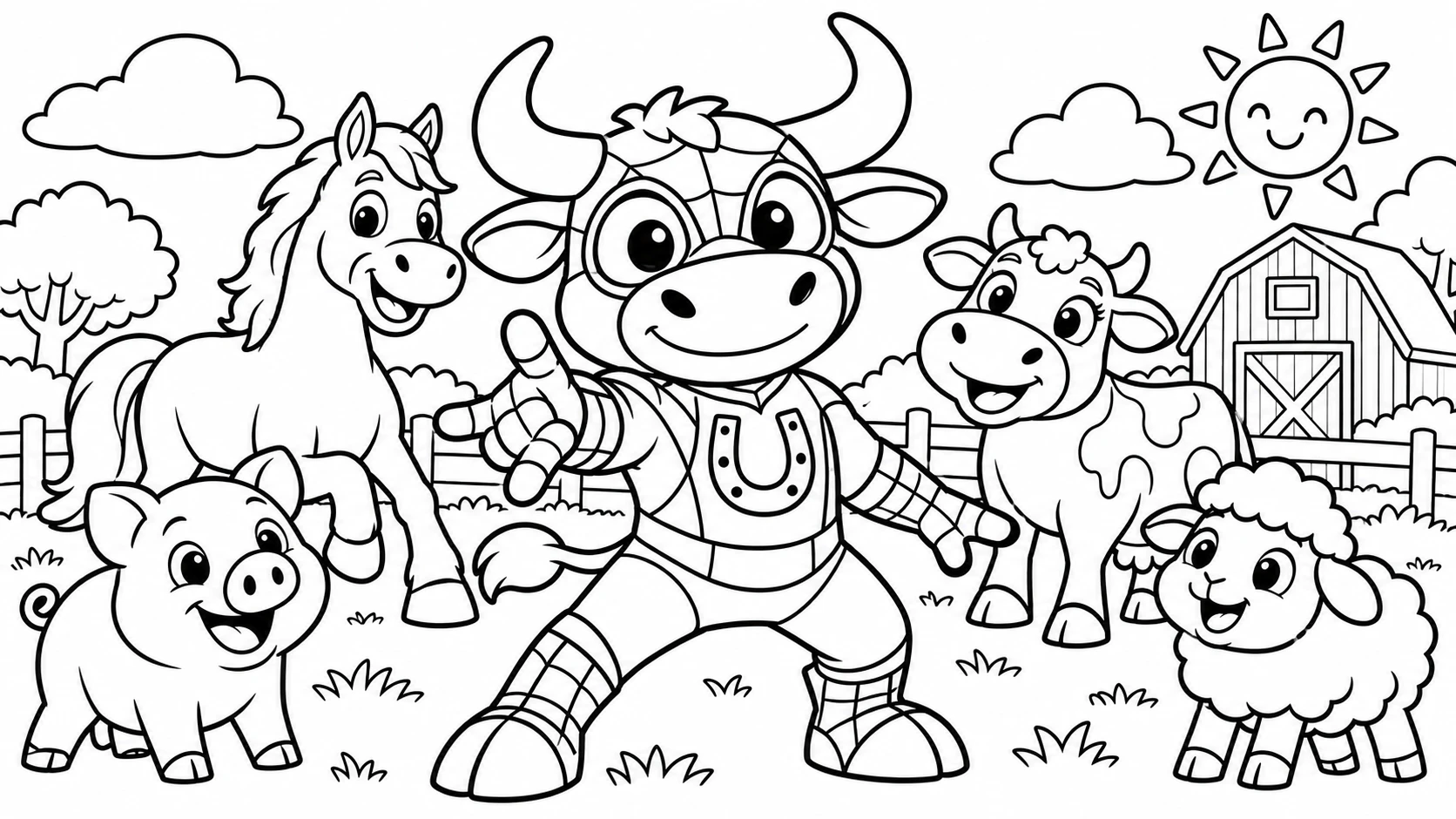 Desenho para colorir: Boi Aranha e amigos da fazenda