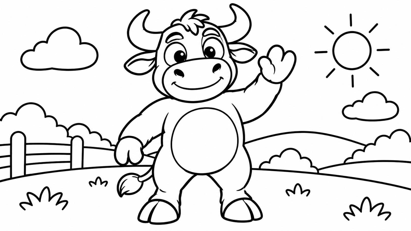 Desenho do Boi da Cara Preta acenando para colorir
