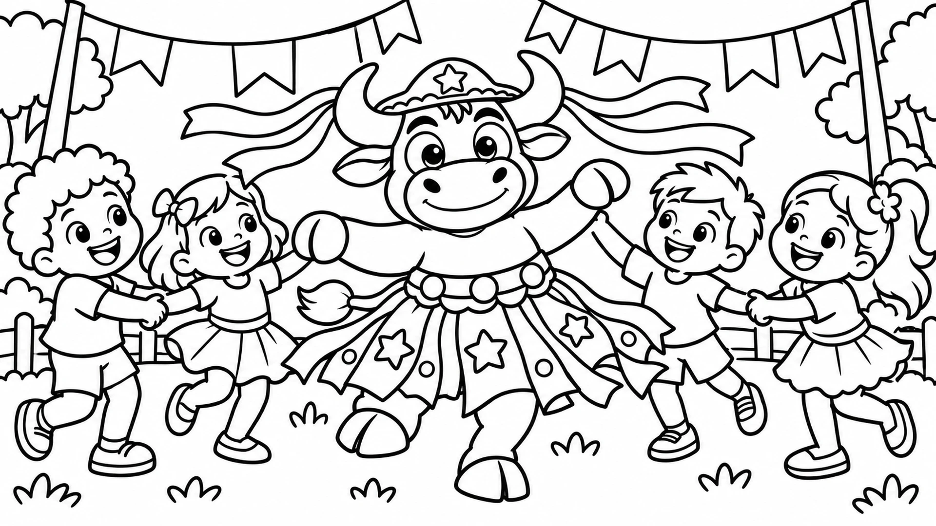 Ilustração da Turma do Boi: Bumba meu boi para colorir