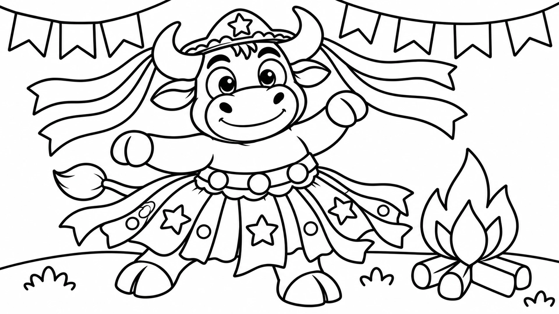 Desenho para colorir: Boi-bumbá na festa junina