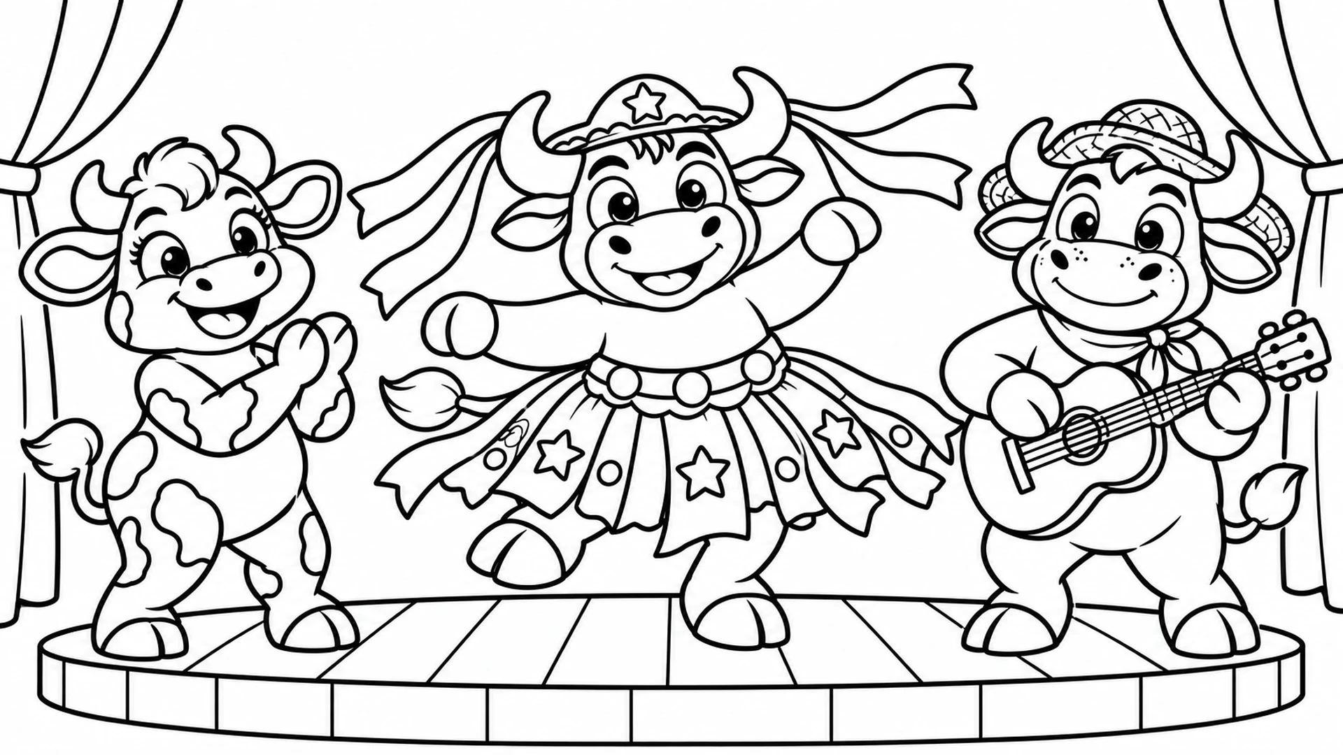 Desenho para colorir: Boi-bumbá e os amigos no palco