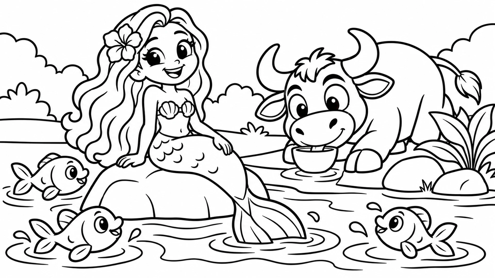 Desenho para colorir: Iara e os peixinhos