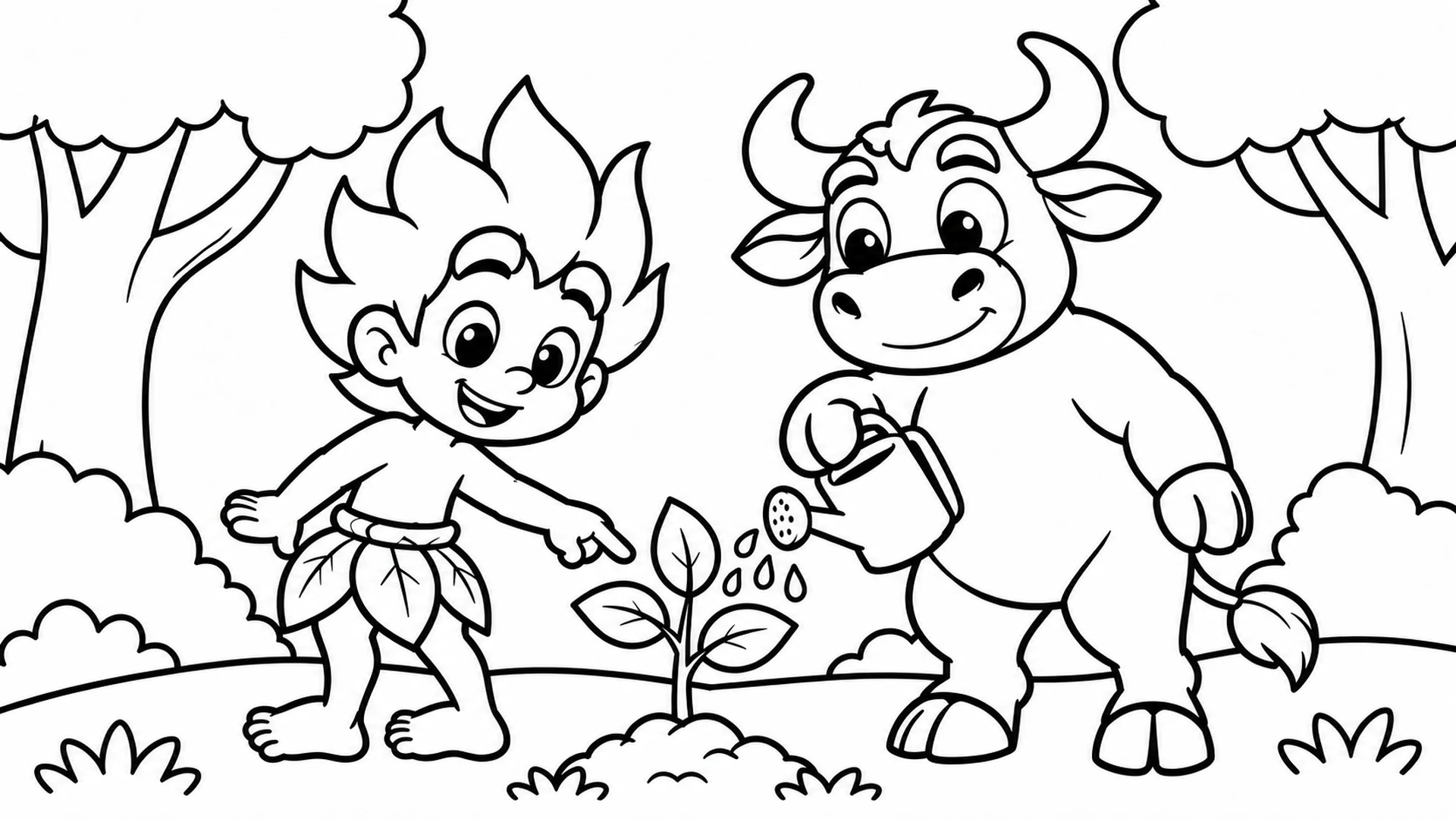 Desenho para colorir: Curupira cuidando da floresta