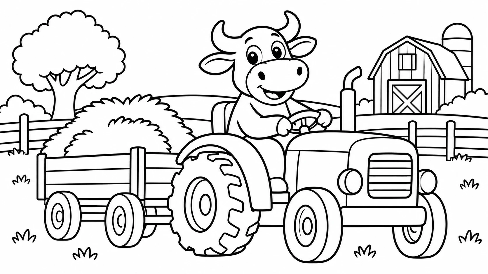 Desenho para colorir: Trator na fazenda